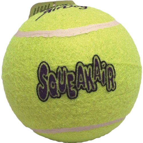Bright yellow squeaky dog toy ball designed for playful pets in dog food and toys collection under $50