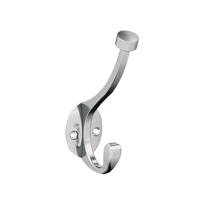 Polished chrome two prong wall hook for hanging items in home improvement and organization projects