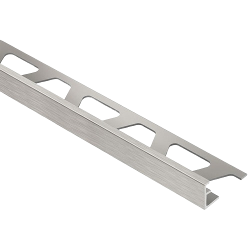 Brushed nickel anodized aluminum L channel for tile edge protection and finishing in flooring and tile projects
