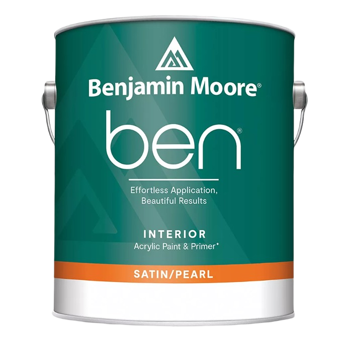 Benjamin Moore Ben Satin/Pearl interior acrylic paint and primer for home improvement and interior paint projects