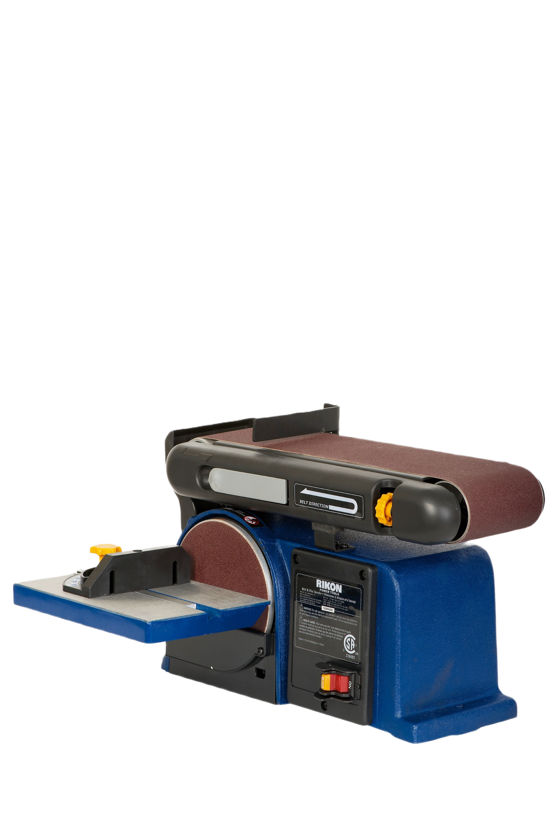 Compact blue belt and disc sander with adjustable table for wood and metal sanding in power tools collection