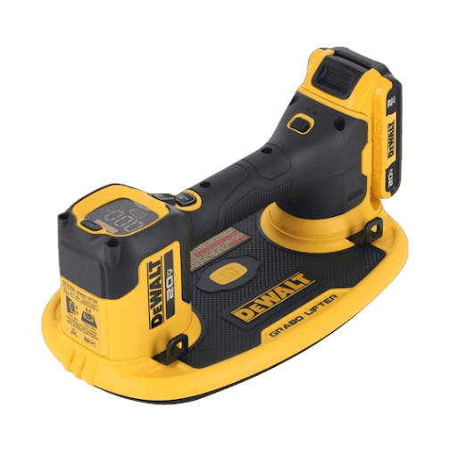 Yellow and black DEWALT cordless lifter tool with ergonomic handle and digital display for tools and home improvement tasks