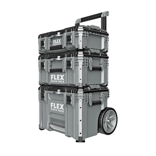 Gray modular stackable storage system with wheels and handle for tools and home improvement projects
