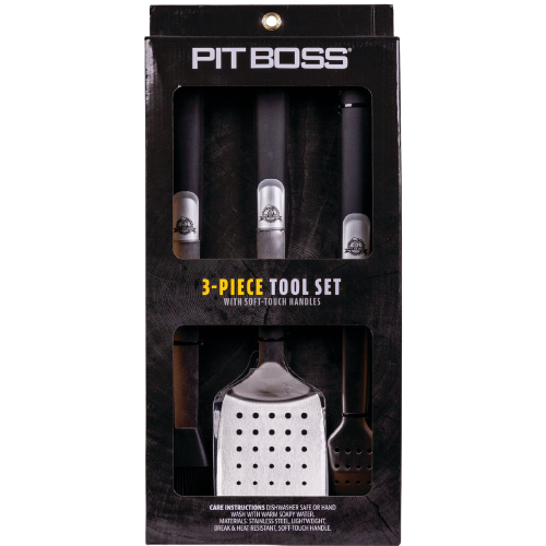 Pit Boss 3-piece stainless steel grilling tools set with soft-touch handles in grill accessories for outdoor living
