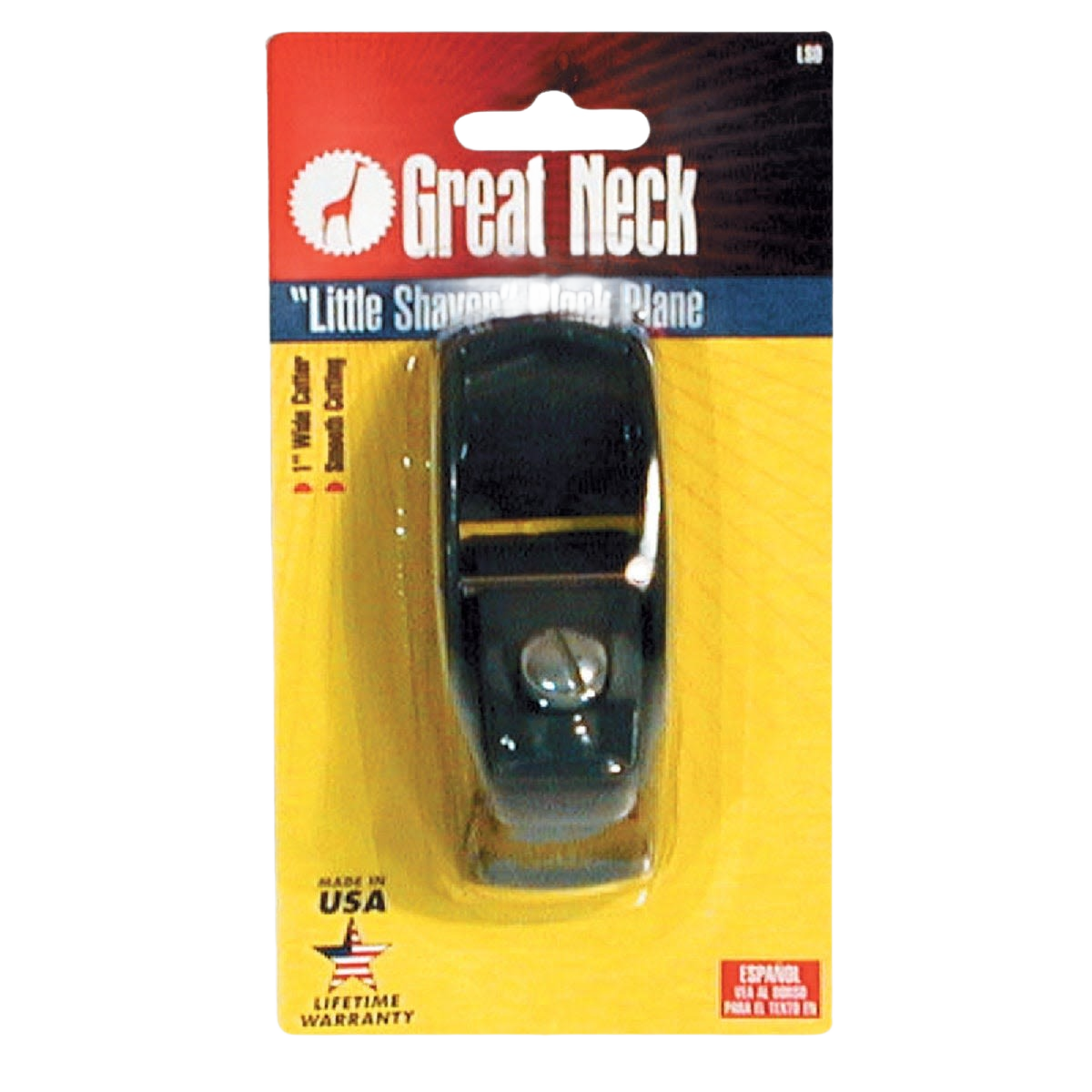 Compact black mini block plane tool in retail packaging for precise woodworking and home improvement tasks