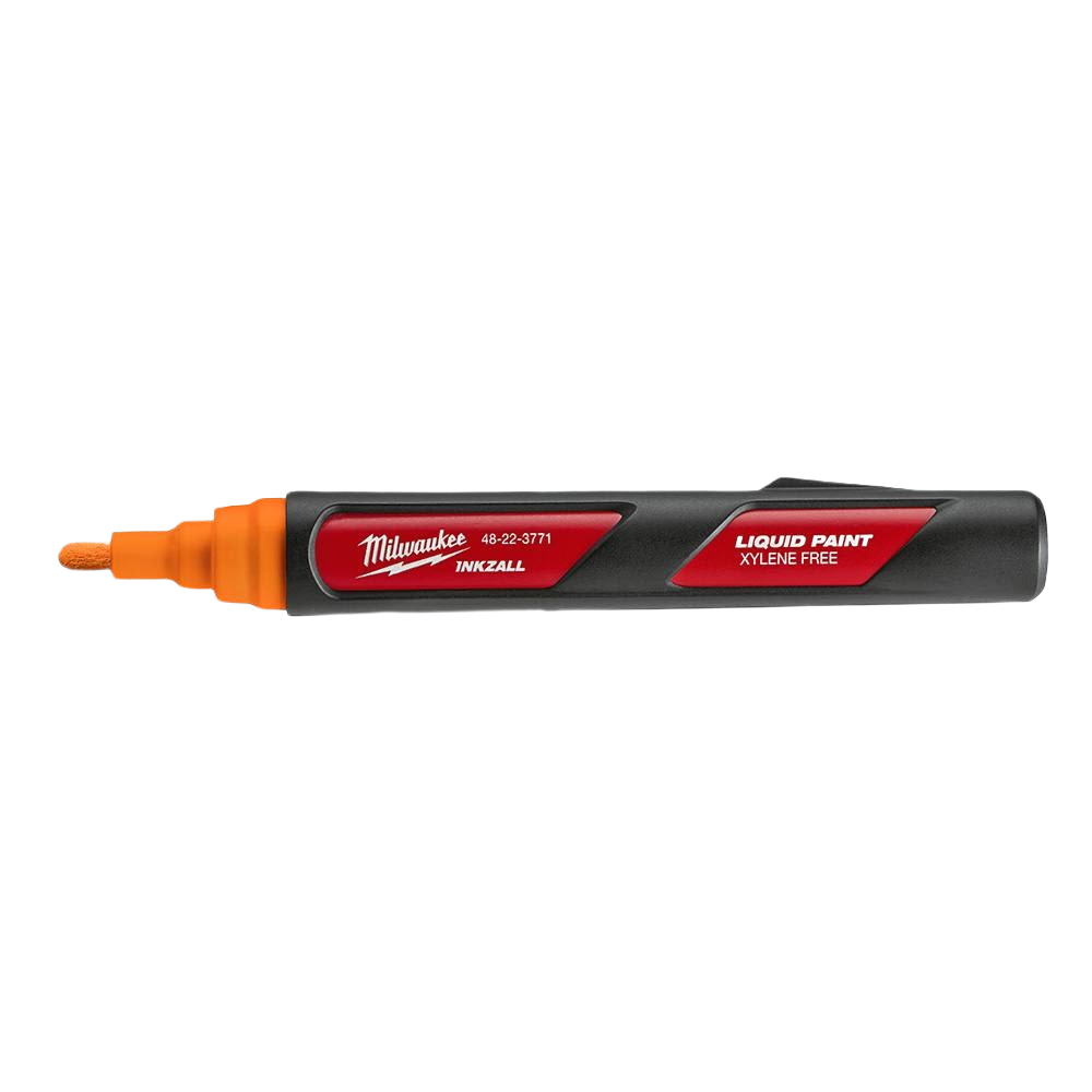 Orange liquid paint marker with durable acrylic nib for woodworking and measuring tools in home improvement collections
