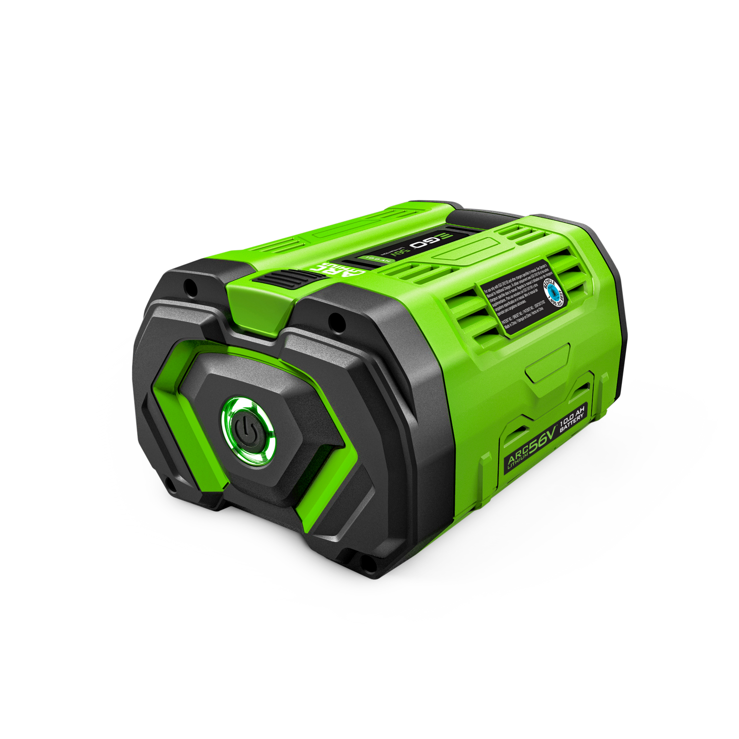 Green and black rechargeable battery pack with digital fuel gauge for power tools and home improvement tasks