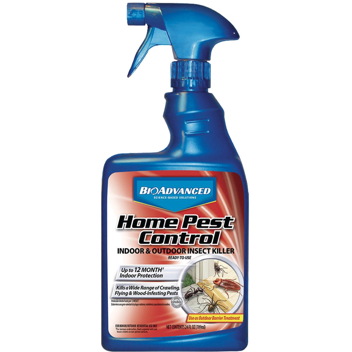 Blue spray bottle of advanced home pest control insect killer for indoor and outdoor use in lawn and garden collections under $50