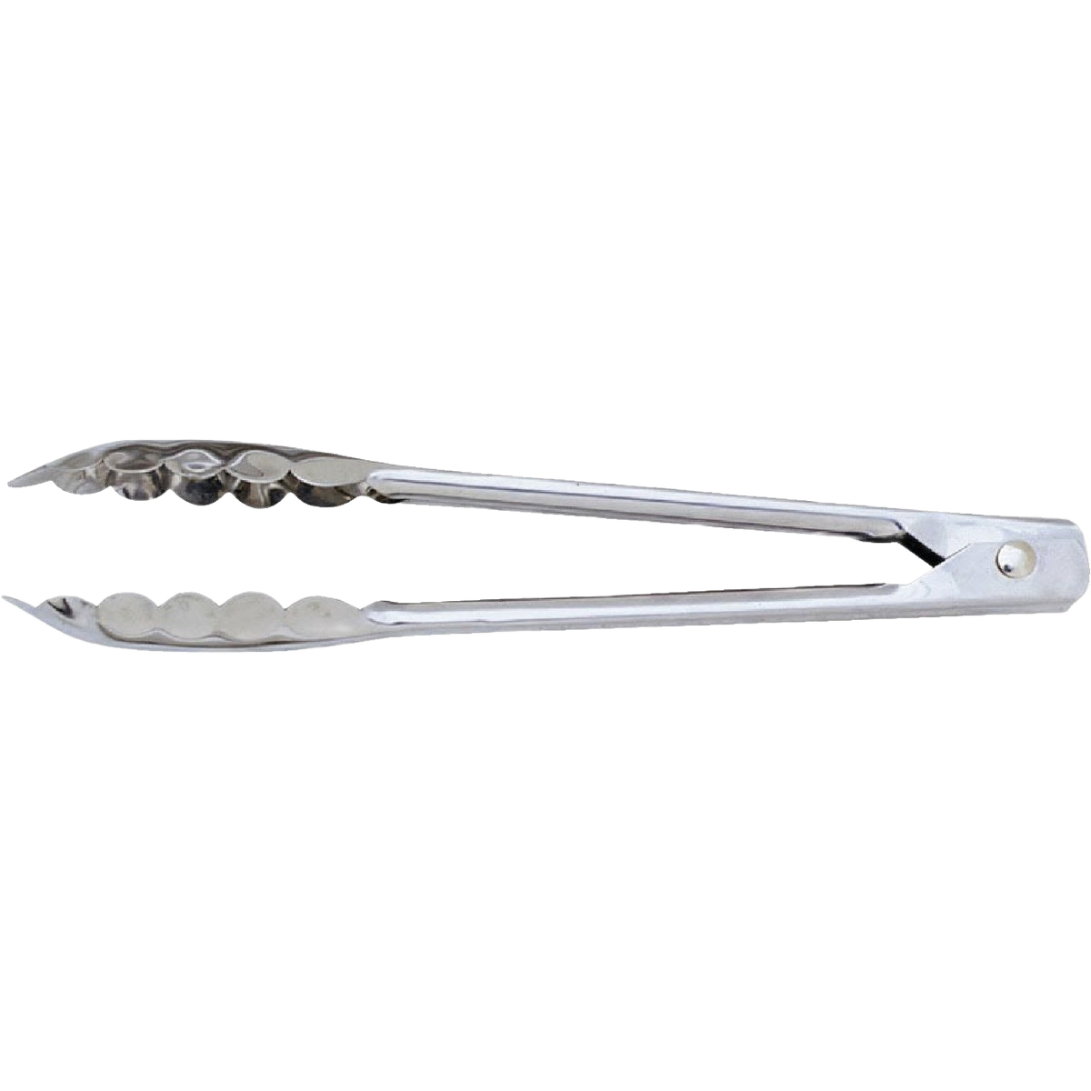 Stainless steel locking serving tongs with scalloped edges, ideal for kitchen utensils and serveware under $50 collection