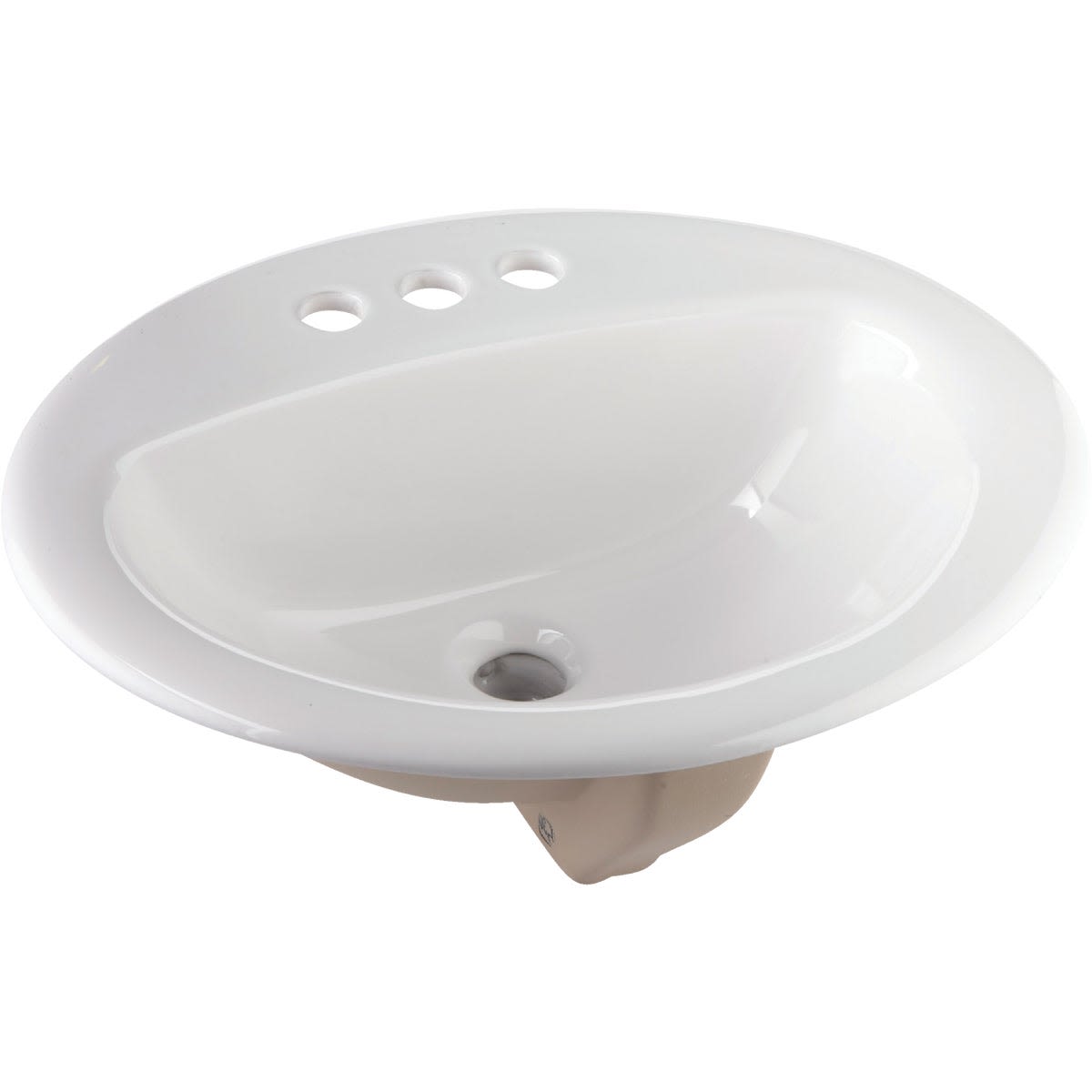White oval drop-in bathroom sink with three faucet holes designed for home improvement projects