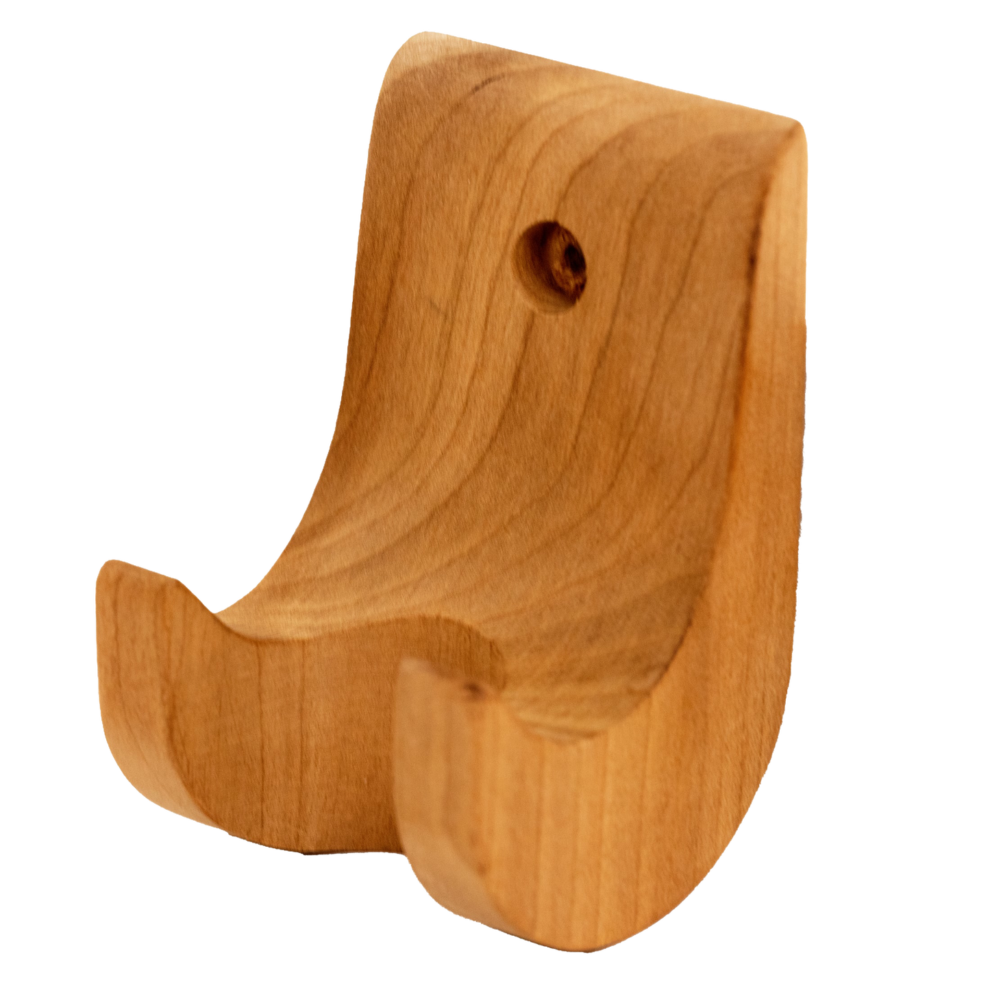 Unfinished cherry wood wall hook with smooth curved arms for kitchenware and home organization collections