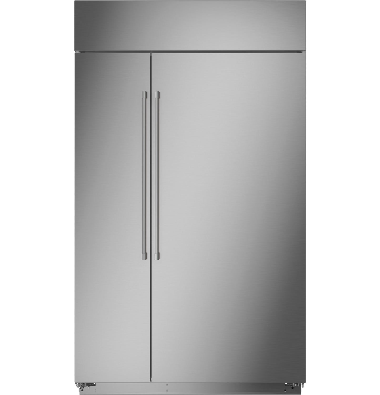 Stainless steel built-in side-by-side refrigerator with sleek handles in kitchen appliances and refrigerators collection