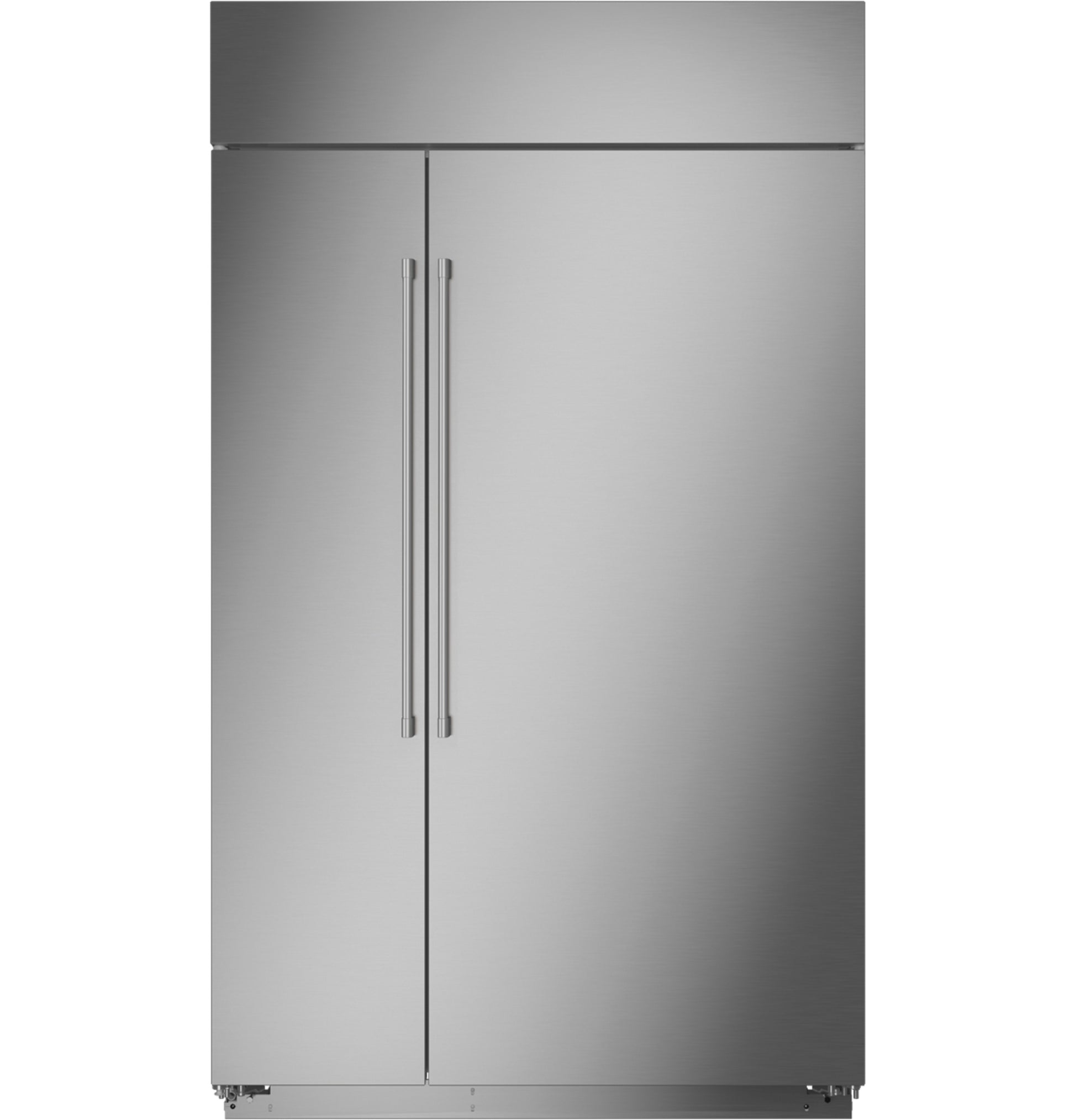 Stainless steel built-in side-by-side refrigerator with sleek handles in kitchen appliances and refrigerators collection