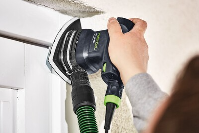 Festool finish delta sander with dust extraction sanding door trim in tools and home improvement setting