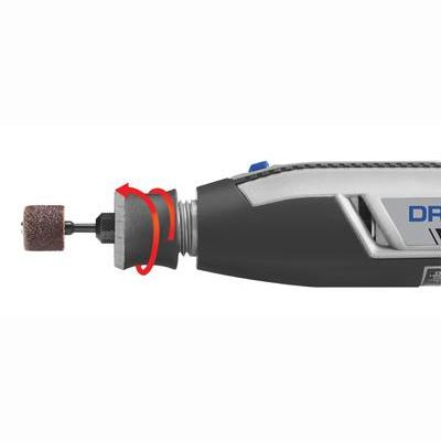 Rotary tool with sanding drum attachment rotating for detailed home improvement and craft tasks