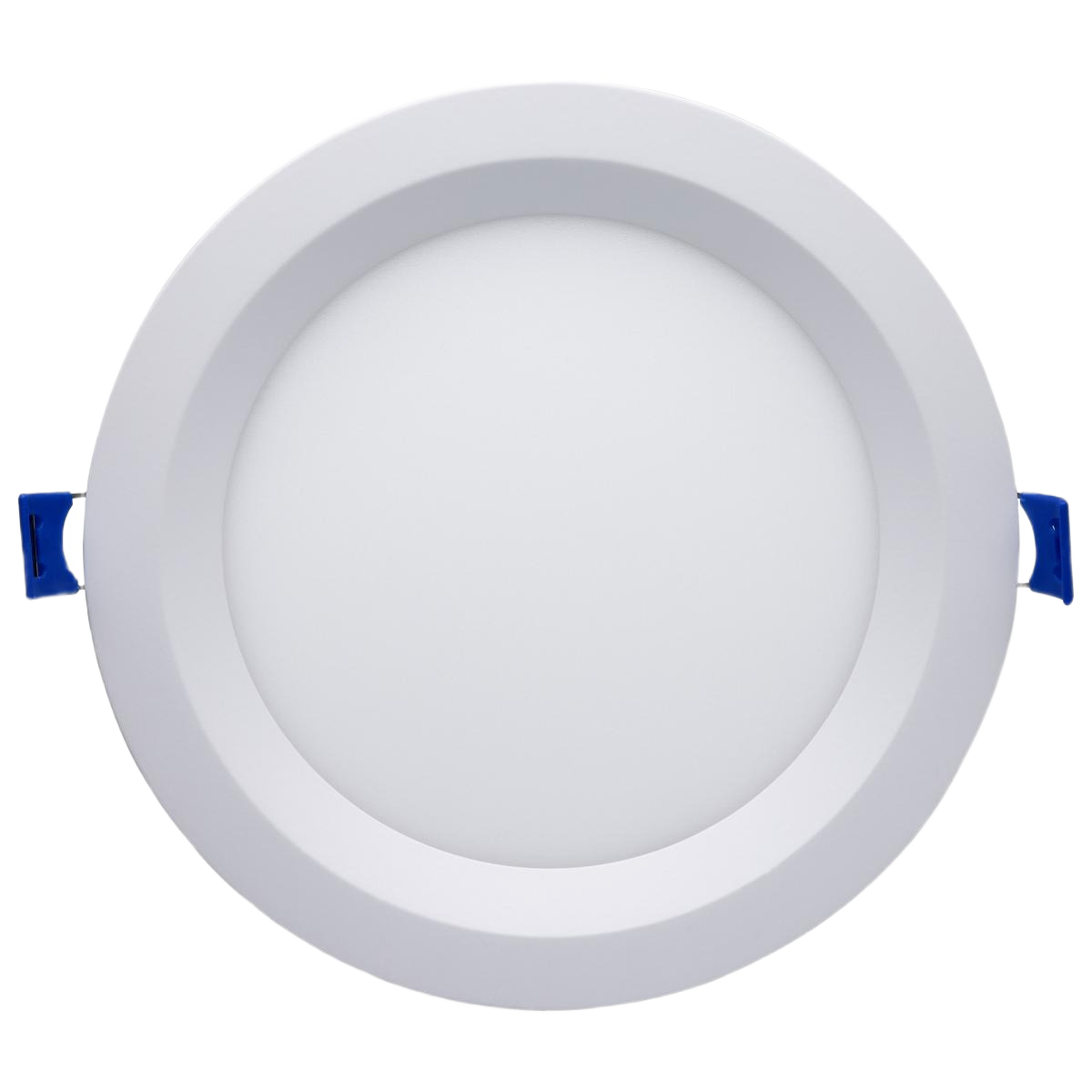 White low-profile round LED recessed light with side clips for easy installation in lighting and electrical projects under $50
