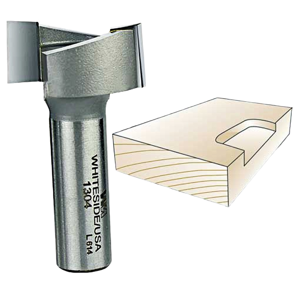Carbide-tipped straight mortising bit next to wood block showing hinge mortise cut for woodworking tool accessories and home improvement