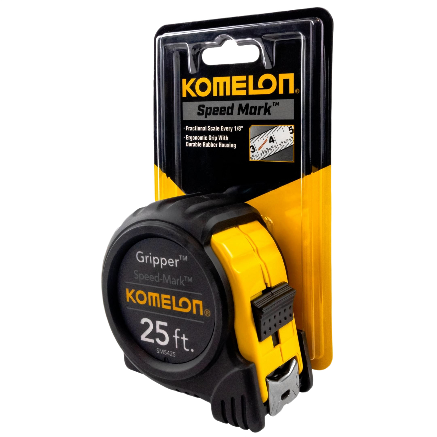 Black and yellow 25-foot tape measure with Speed Mark fractional scale in hand tools and measuring tapes collections