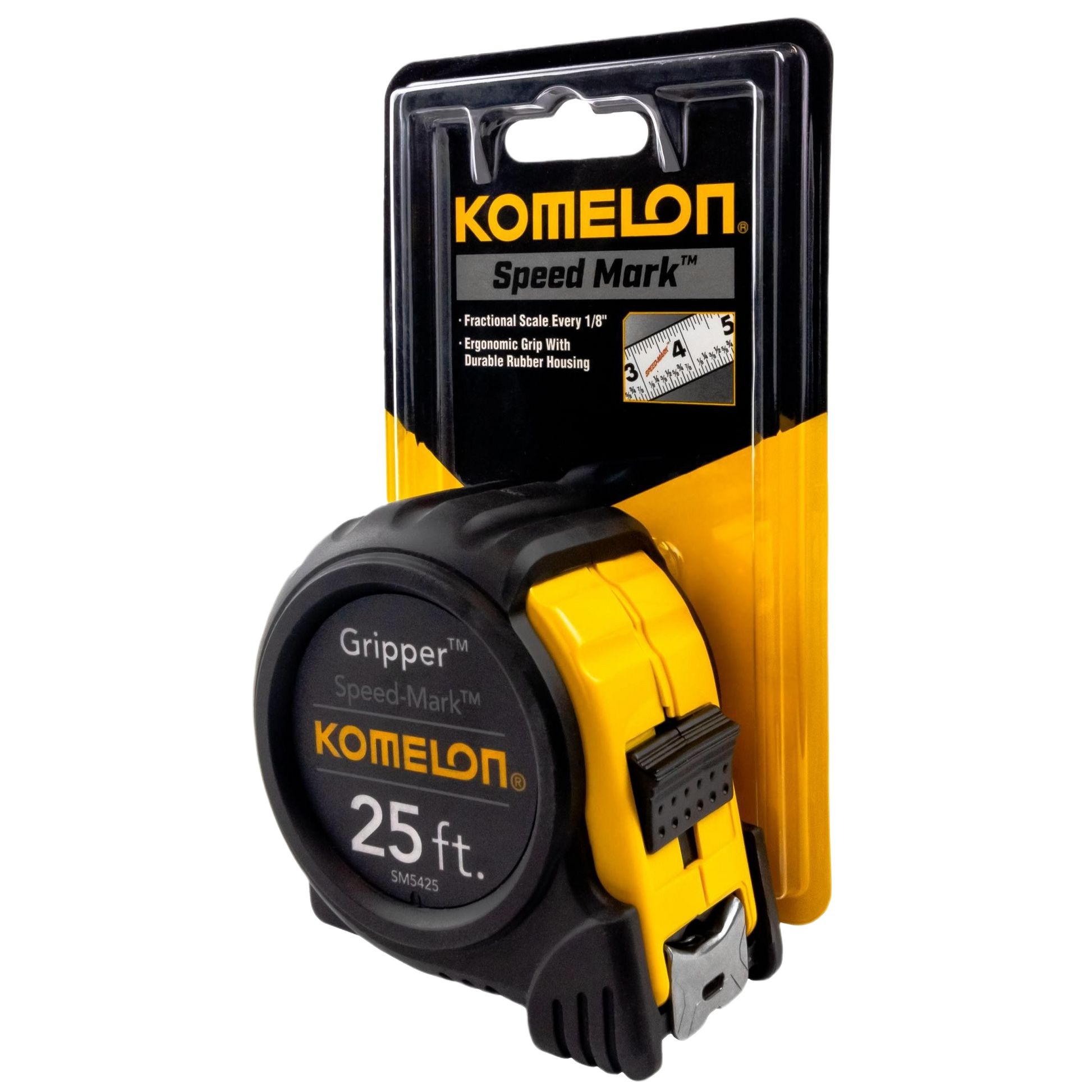 Black and yellow 25-foot tape measure with Speed Mark fractional scale in hand tools and measuring tapes collections