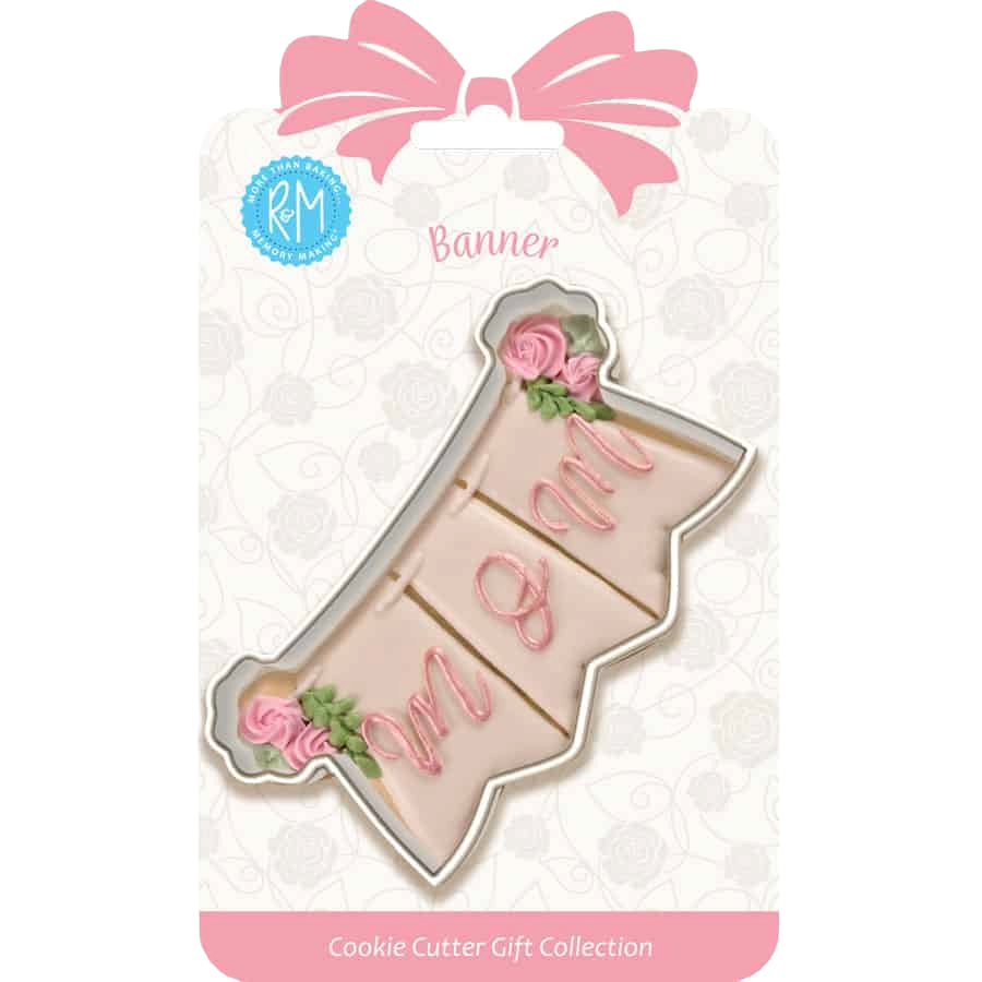 Carded tinplated steel banner cookie cutter in packaging from kitchenware and bakeware tools collection