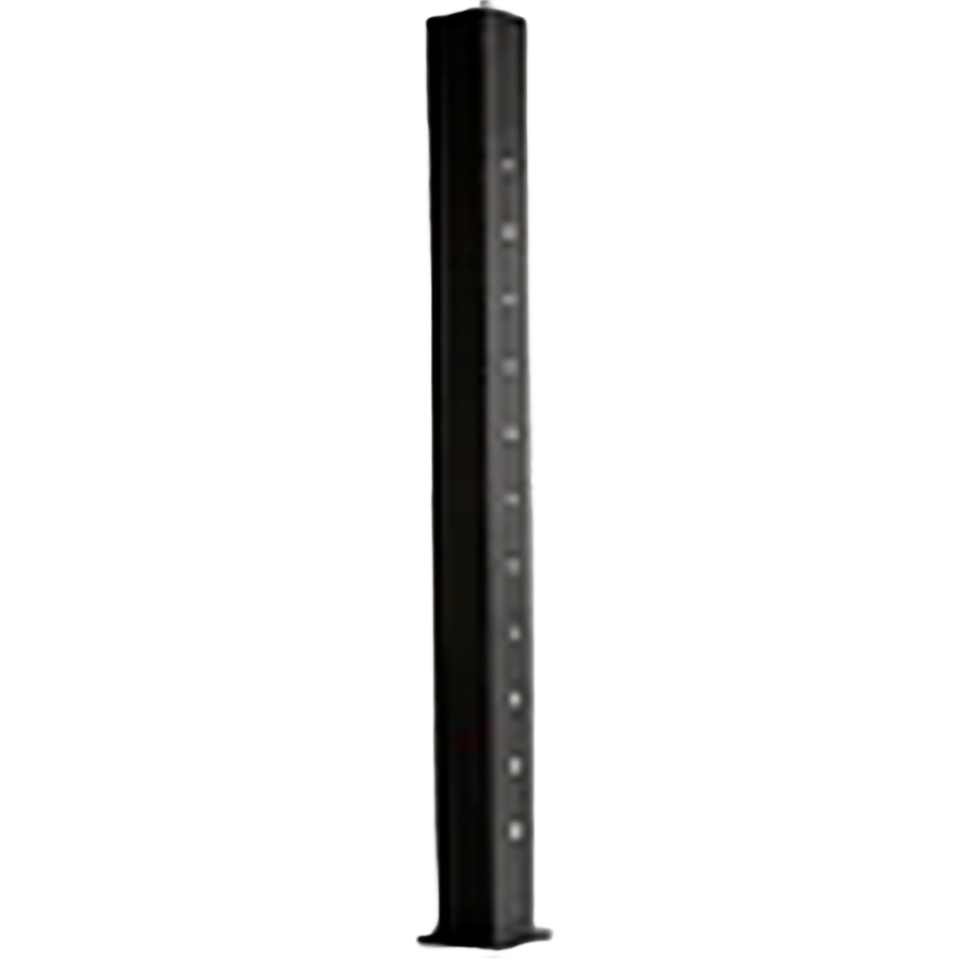 Black metal stair end post designed for deck railing systems in outdoor living and building materials collections