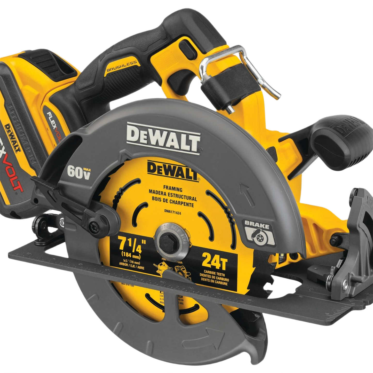 Cordless 60V MAX brushless circular saw with 7-1/4 inch blade and electric brake for woodworking power tools