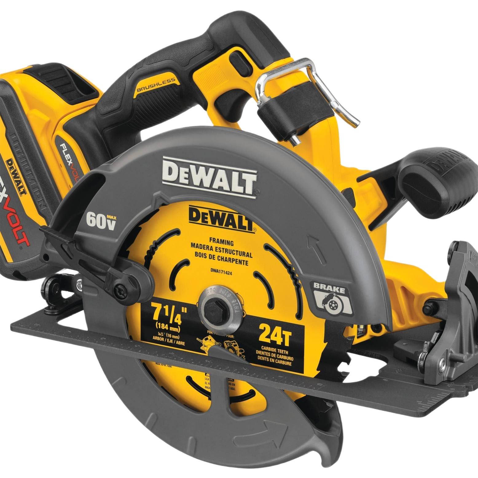 Cordless 60V MAX brushless circular saw with 7-1/4 inch blade and electric brake for woodworking power tools