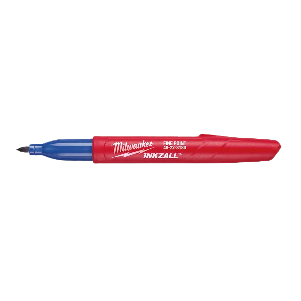 Blue and red fine point jobsite marker pen designed for tools and home improvement tasks