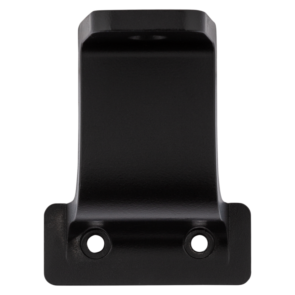 Matte black metal handrail bracket with two screw holes for sturdy wall mounting in home improvement projects