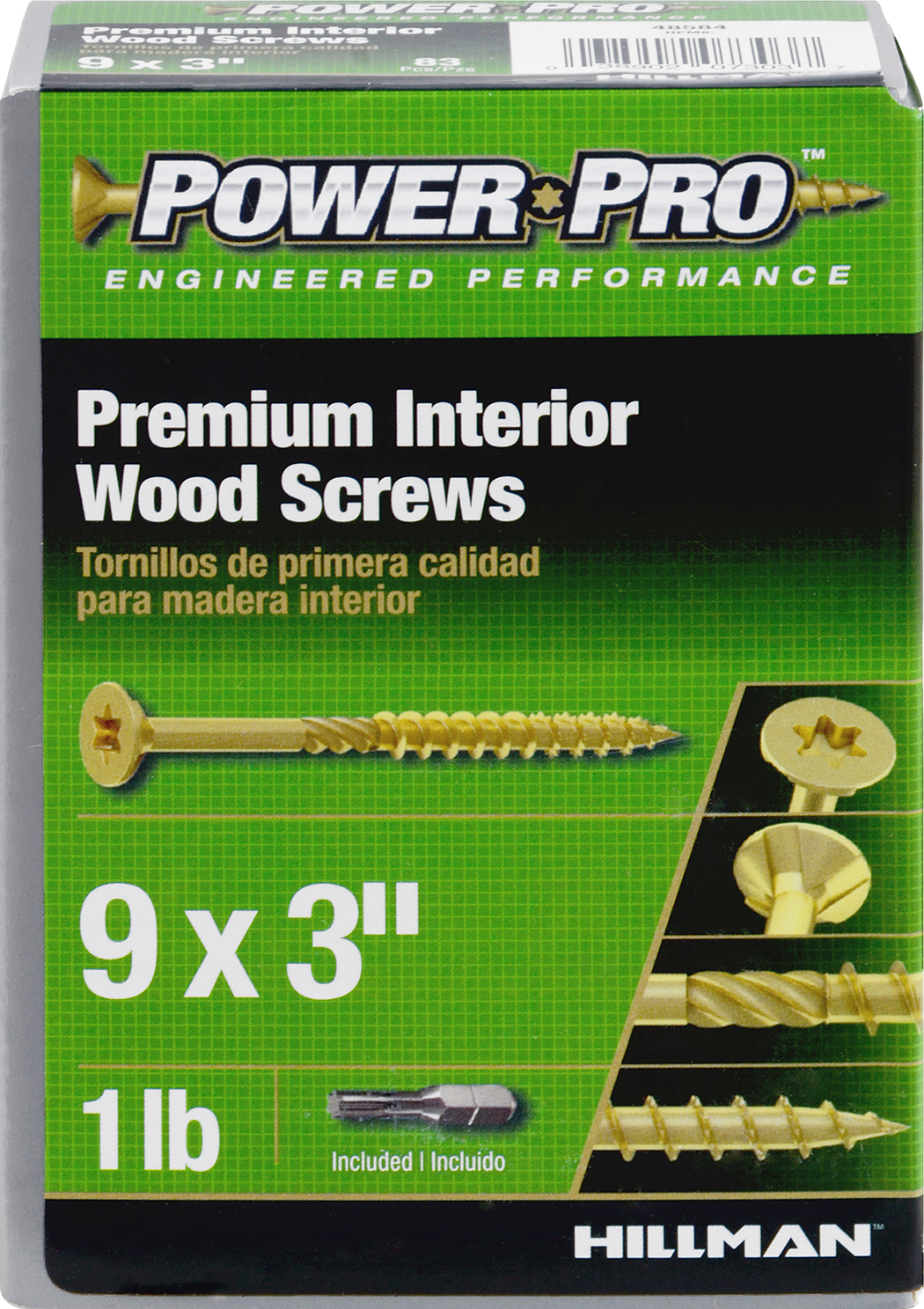Power Pro Premium Interior Wood Screws (#9 x 3") - 1lb Box - 83 pc
