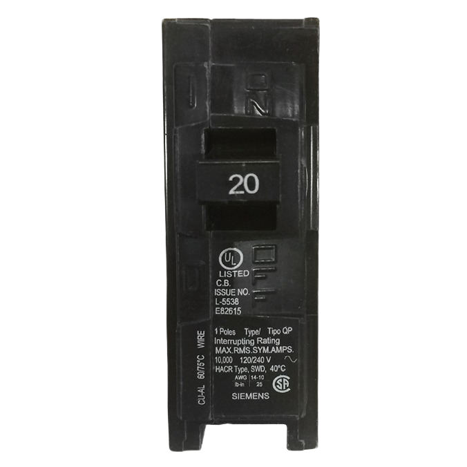 Black 20-amp single-pole plug-in circuit breaker designed for home improvement electrical safety systems