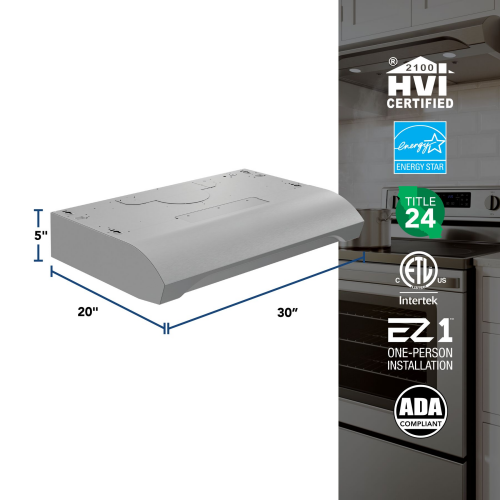 30" Under-Cabinet Range Hood, 350 MAX Blower CFM 1.5 Sones