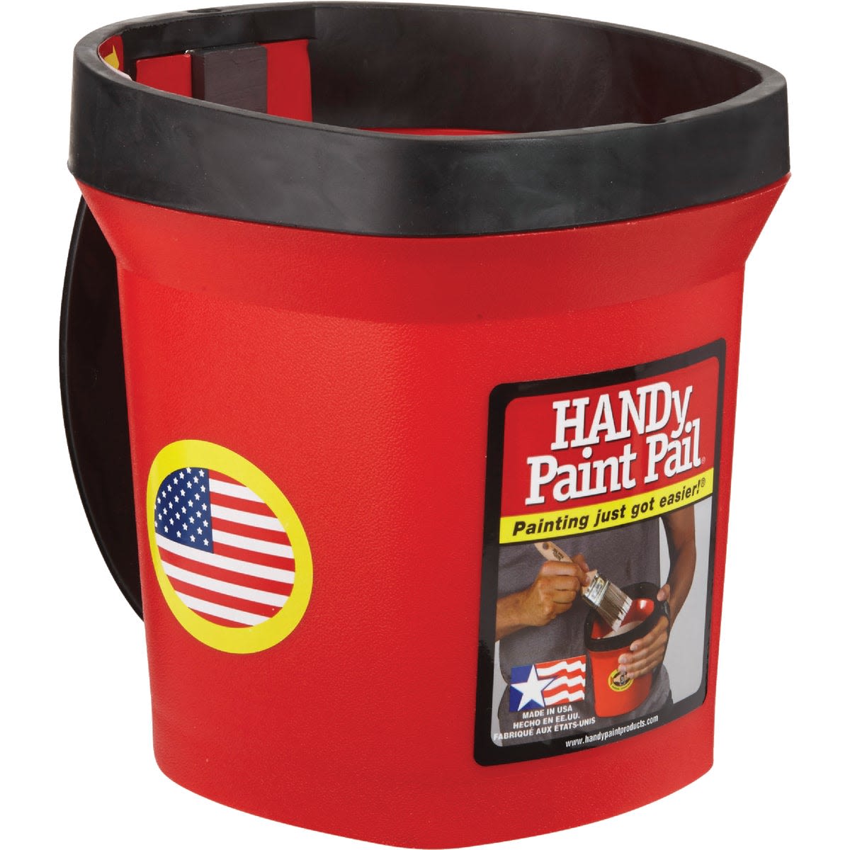 Compact red 1-quart paint pail with black rim for small painting projects in home improvement and cleaning tools collections