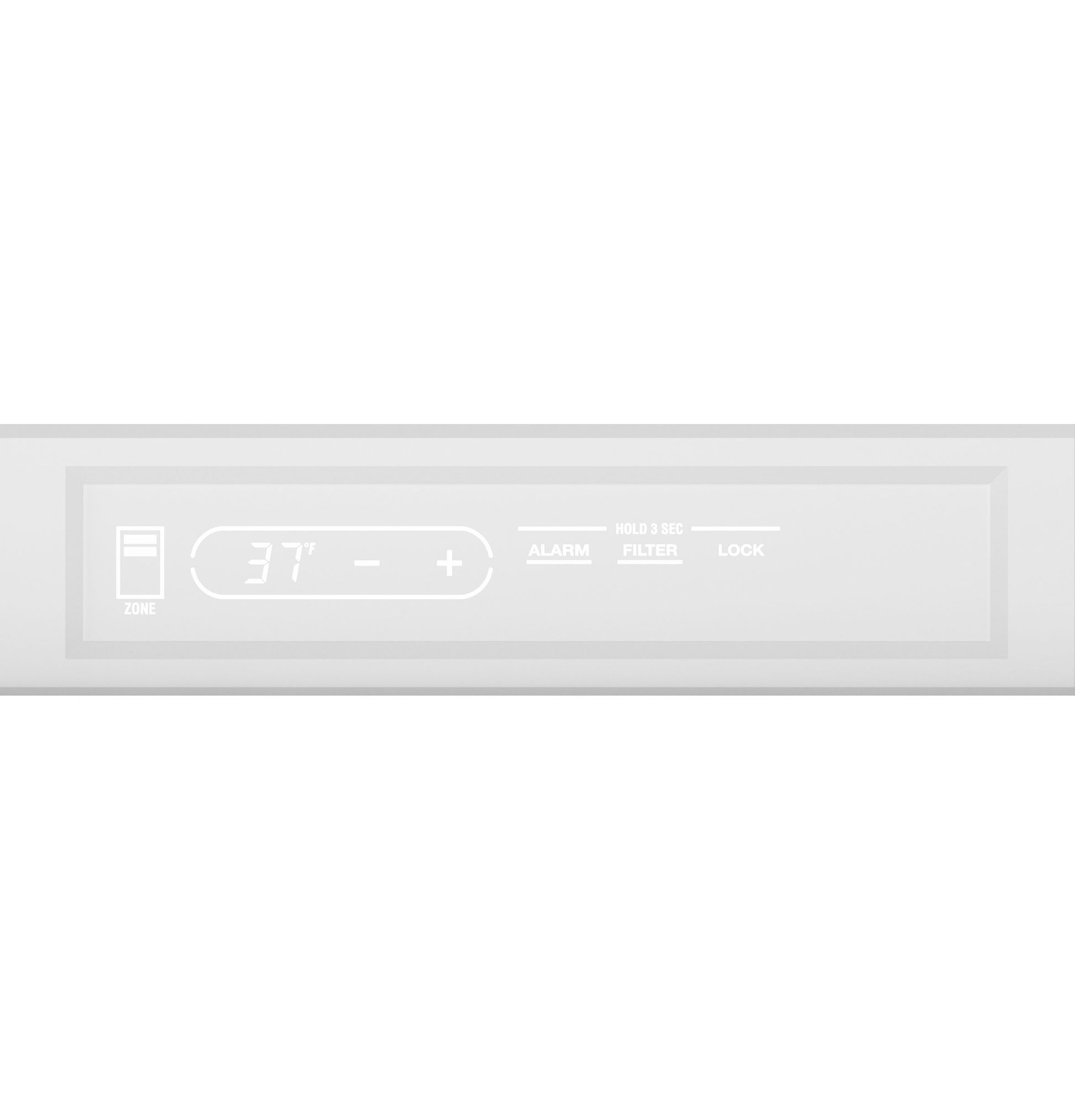 Digital temperature control panel displaying 37 degrees with alarm and filter indicators for kitchen appliance collection