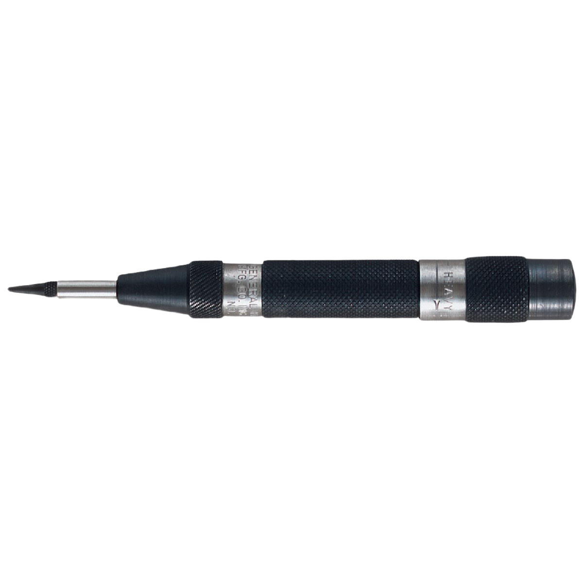 Black and steel automatic center punch for precision marking in tools and home improvement projects