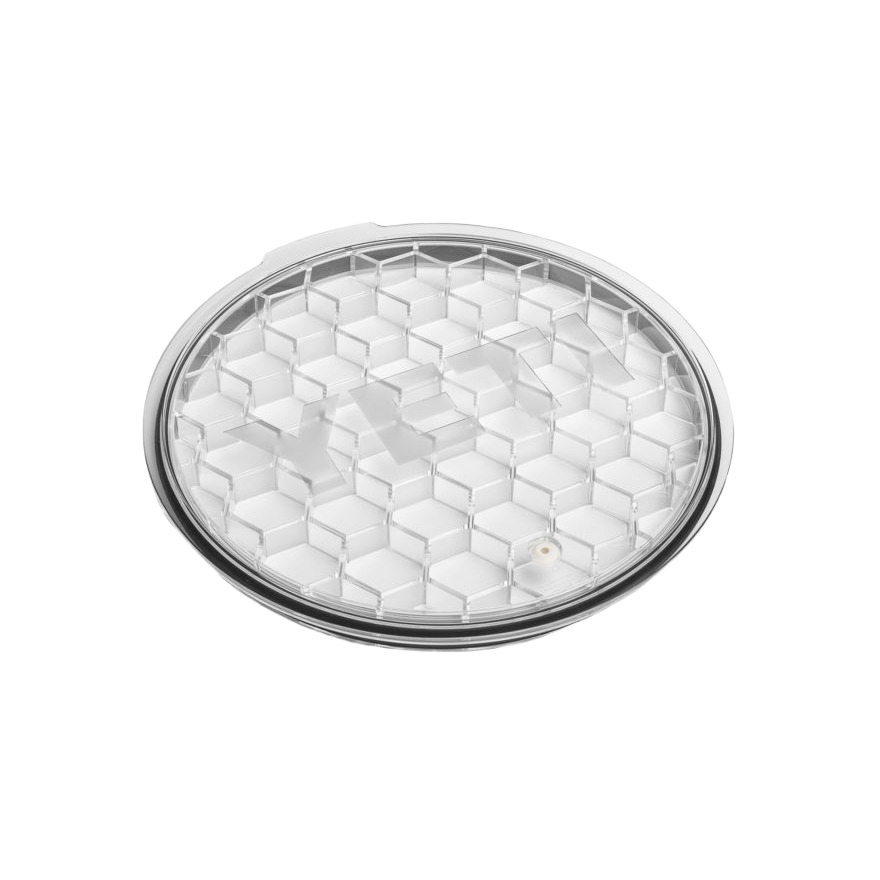 Clear polymer bucket lid with honeycomb pattern, designed for outdoor, cleaning, and home improvement use under $100 category