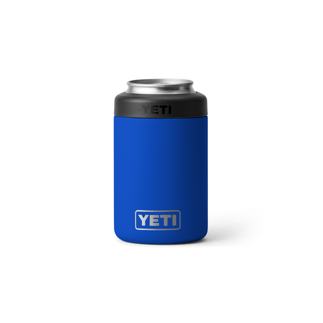 Blue YETI Rambler 12 oz. insulated can cooler with black top for maintaining cold beverages in drinkware collections