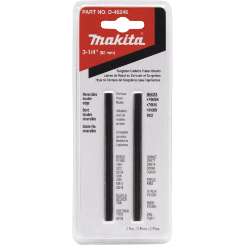 Makita double-edged tungsten-carbide planer blades in packaging for woodworking tool accessories and home improvement tasks