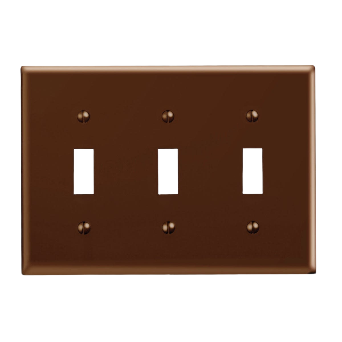 Brown plastic 3-gang toggle switch wall plate for home improvement and electrical tool installations