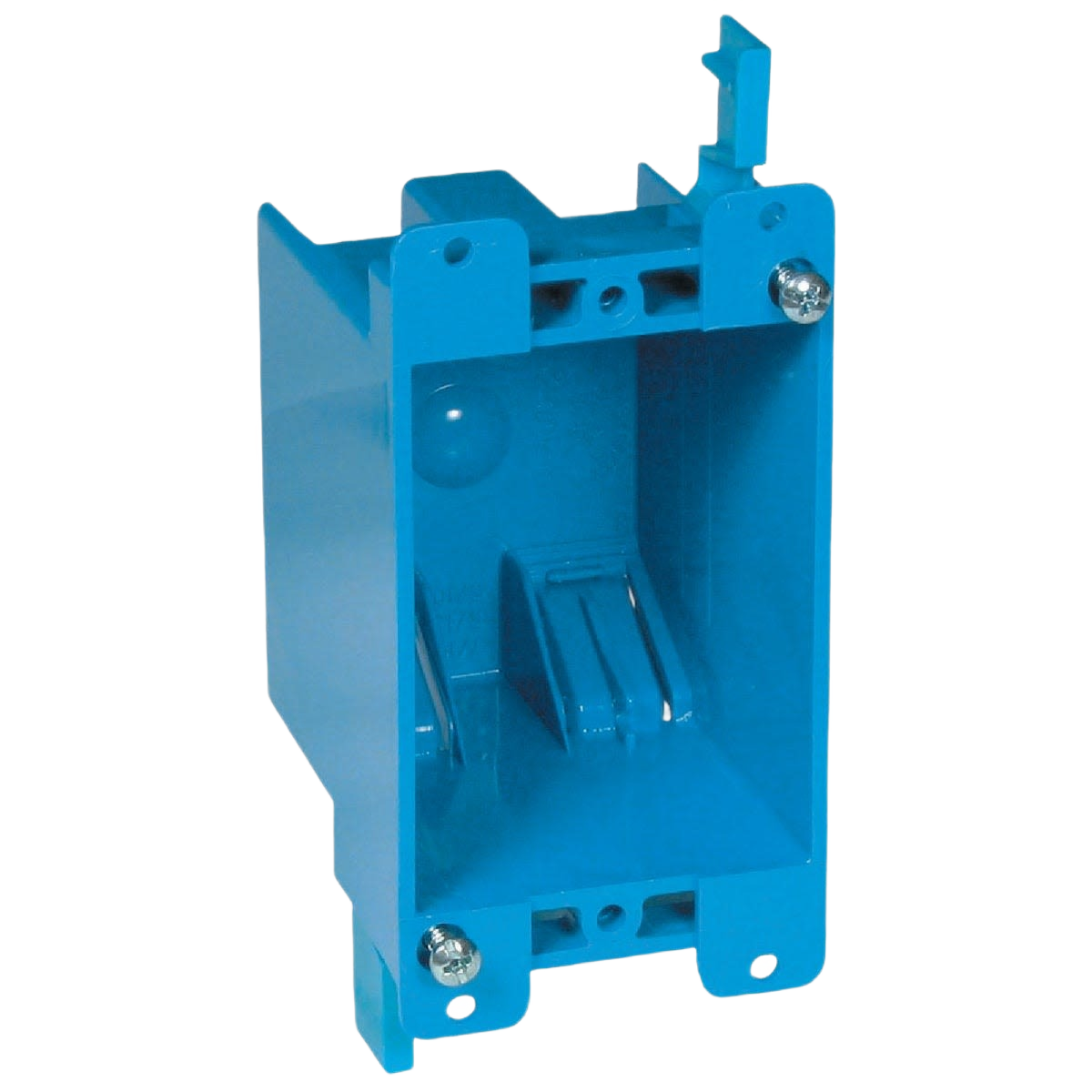 Blue PVC single-gang non-metallic switch box designed for old work electrical installations in home improvement projects