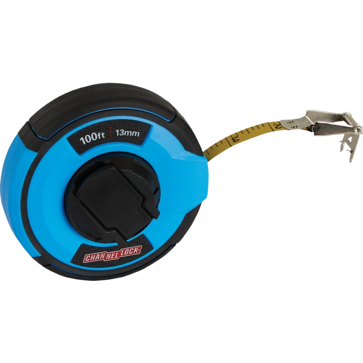 Compact steel reel tape measure with rubber grip and folding crank, ideal for woodworking and measuring tools collections under 50 dollars