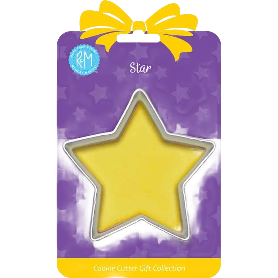 Star-shaped metal cookie cutter in gift packaging for festive baking and kitchen use