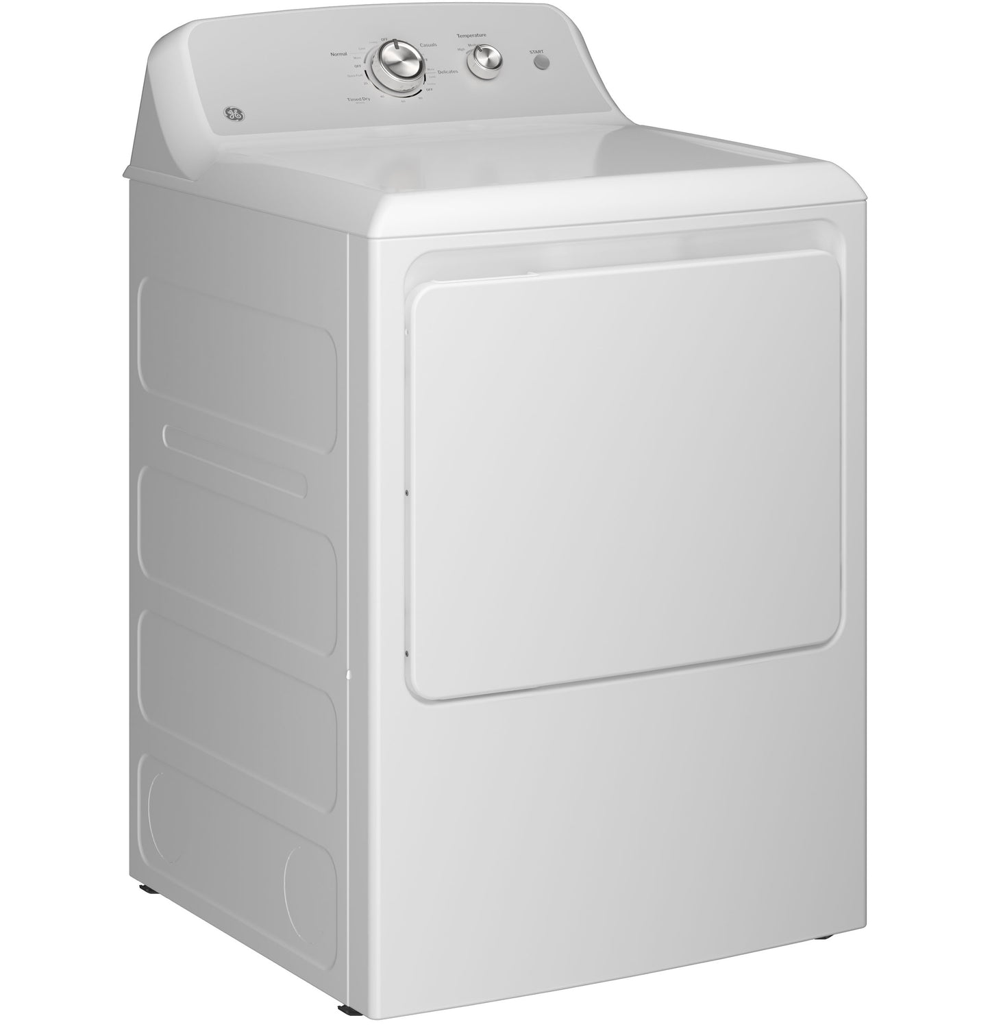 White electric dryer with top control knobs and front door in Dryers and Appliances collections