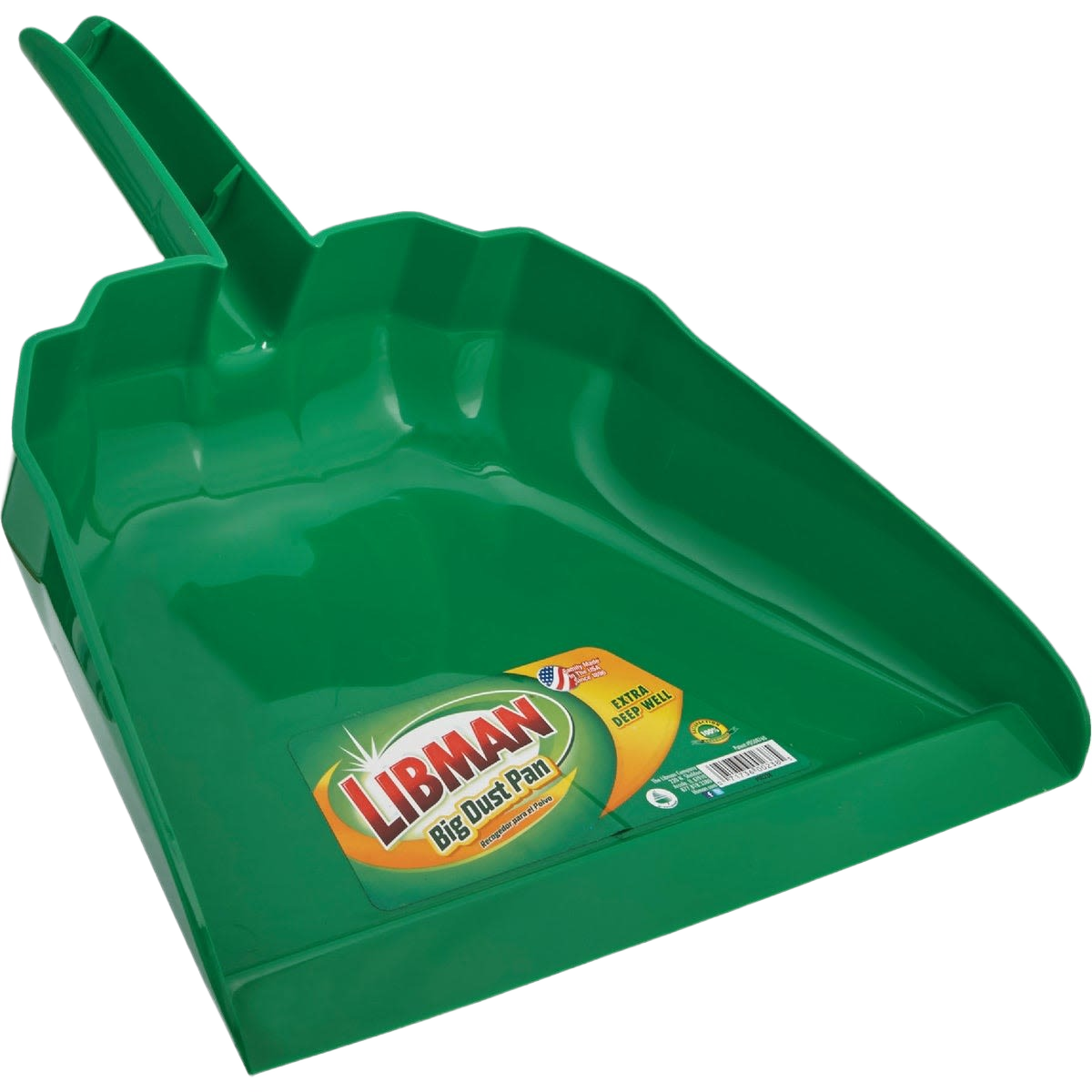 Deep green polypropylene dustpan with wide scoop and sturdy handle for cleaning tools and home improvement tasks