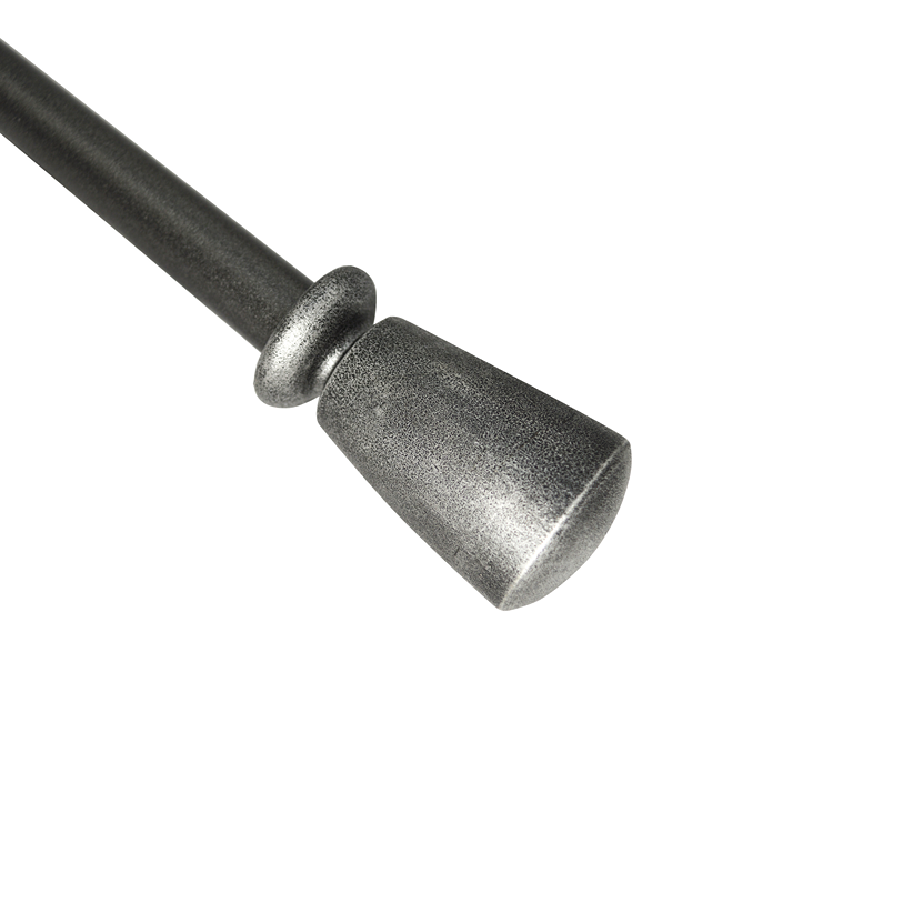 Antique silver curtain rod end cap with textured finish for adjustable window treatments and home improvement projects