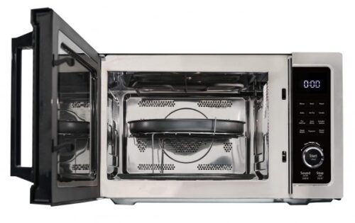 Stainless steel 5-in-1 microwave oven with digital controls, part of kitchenware and appliance collections