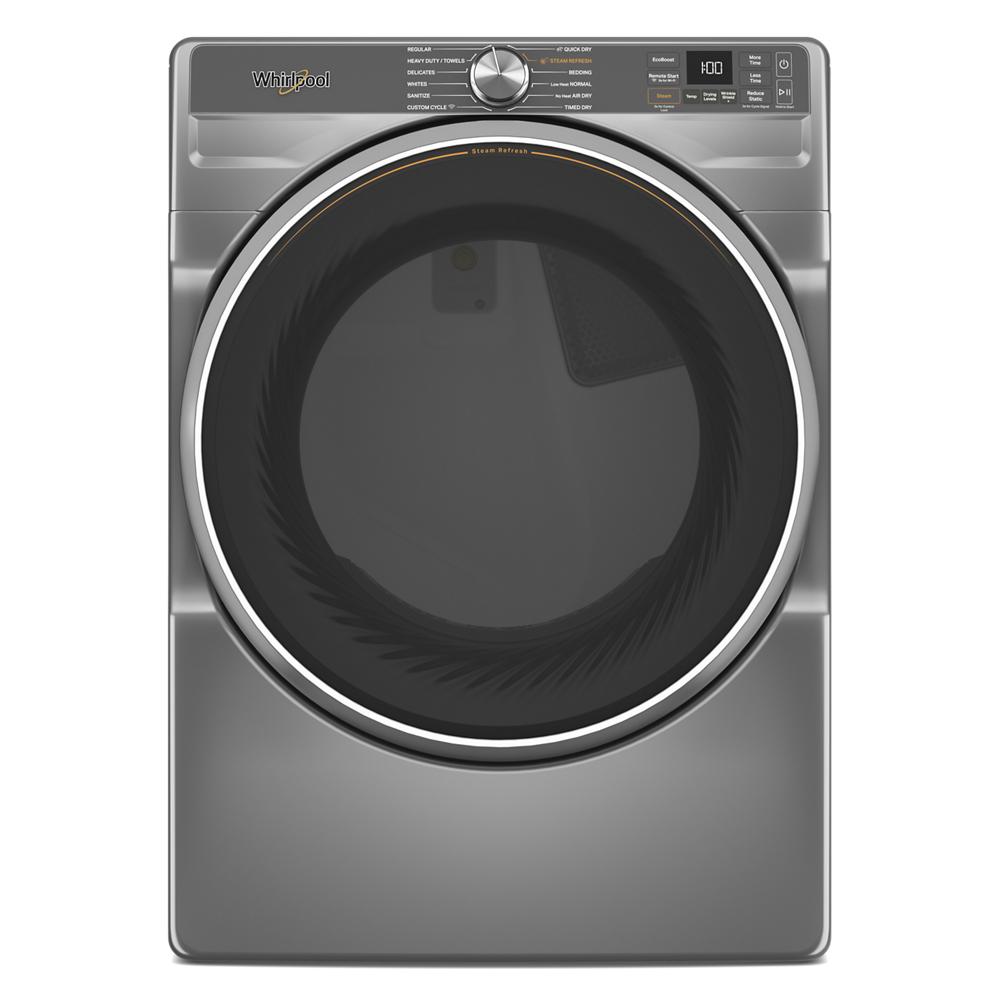 Front load smart gas dryer in stainless steel finish with digital display and control dial in dryers collection