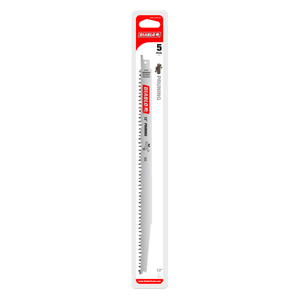 12-inch Diablo pruning saw blade with 5 sharp teeth per inch for precise cutting in woodworking and tool accessories collections