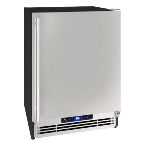 Compact stainless steel refrigerator and ice maker combo with reversible hinge for kitchens and appliances collections
