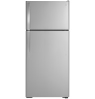 Stainless steel top-freezer refrigerator with sleek handles, part of kitchen and appliance collections at Hartville Hardware